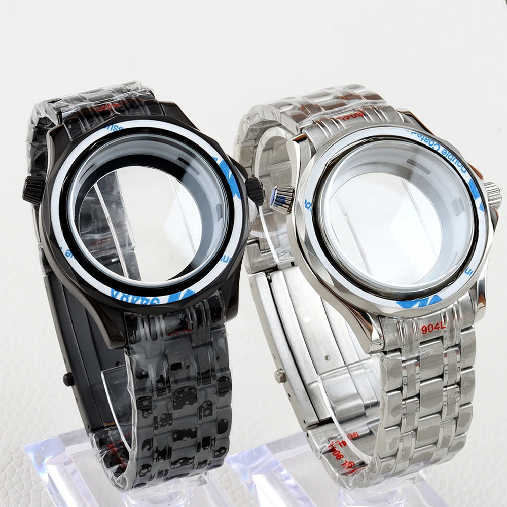 

Silver/Black 41mm Watch Case 20mm Width Strap Stainless Steel Watch Bracelet for Seamaster NH35 NH36 Movement 31mm Dial No Bezel