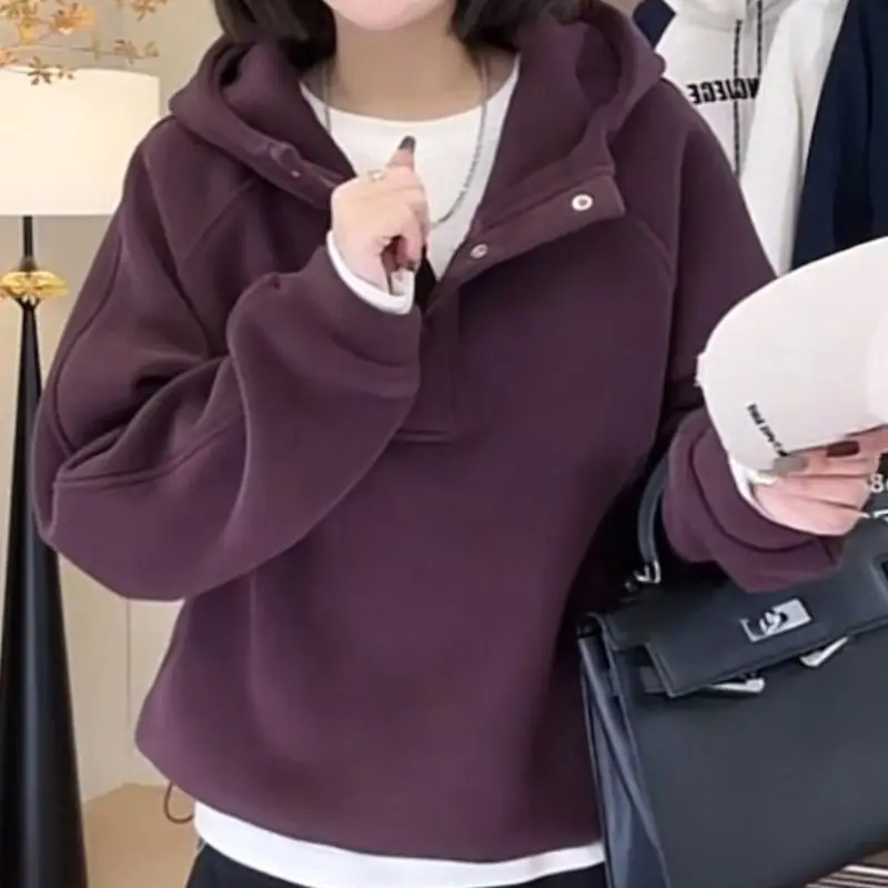 Hooded Cute Hoodies Himegyaru Woman Long Sleeve Estampada Divertida Stitched Youthful Popluar Semi-Zipper Autumn-Winter Y2K