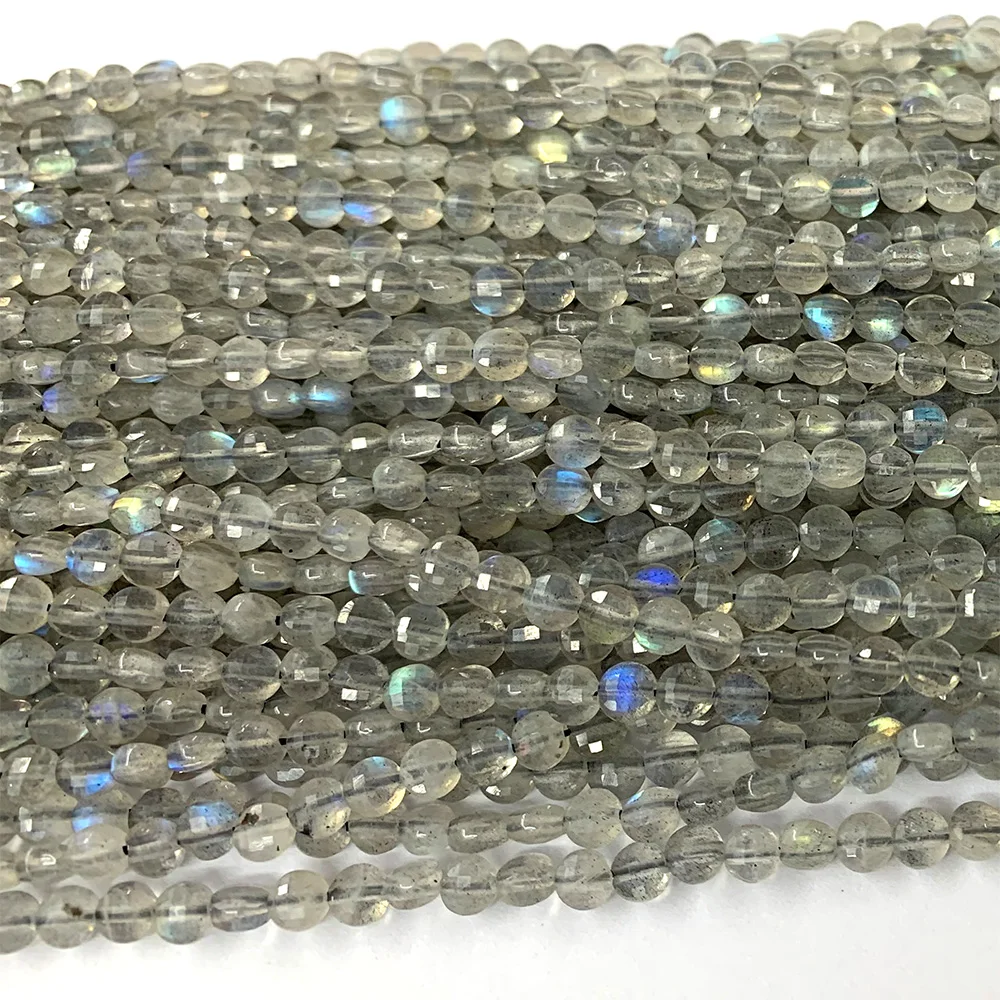 Veemake Natural Blue Labradorite Flat Coin Faceted Beads For Jewelry Making Necklace Bracelets Earrings Ring 07100