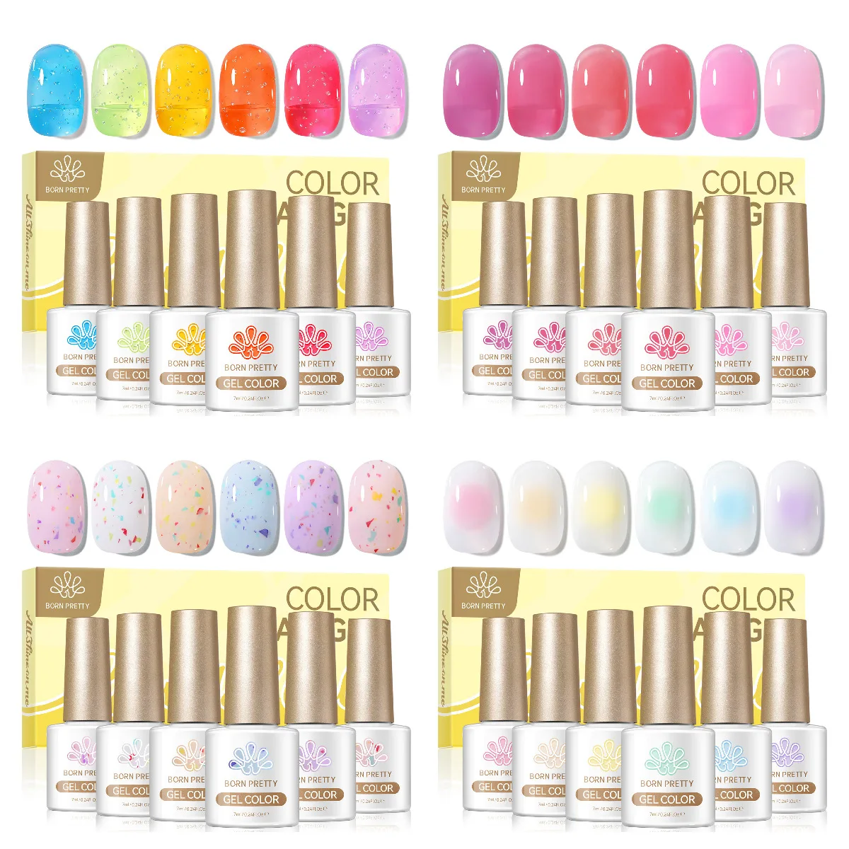 

6Pcs 7ML Summer and Spring Jelly Glass Gel Nail Polish Nude Pink Varnish Semi-transparent Nail Art Semi Permanent UV Gel Varnish