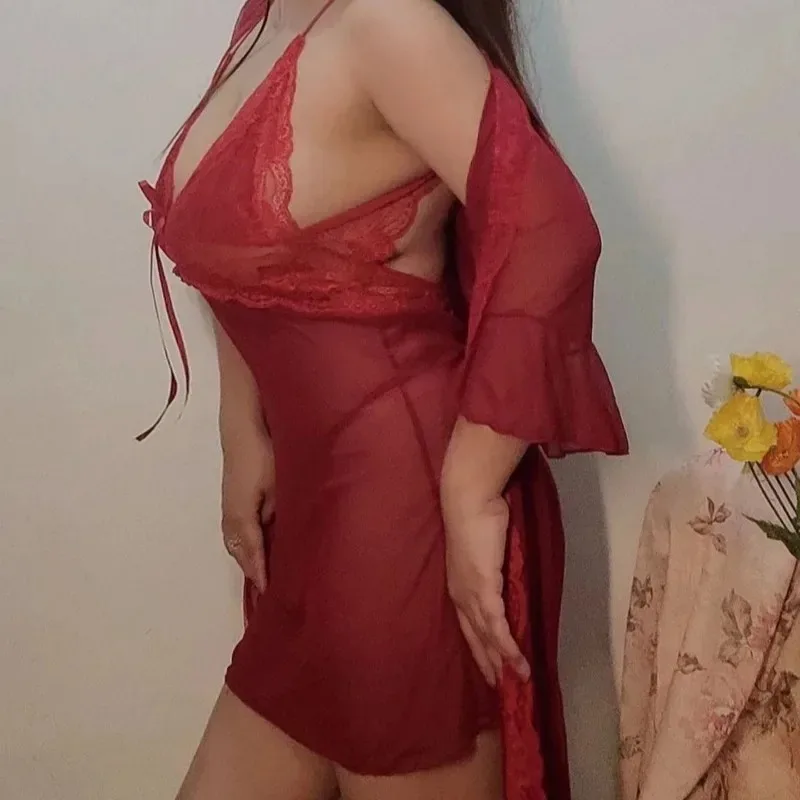 Summer Women’s Mesh Lace Sexy See-Through Slip Dress Robes For Chic Lady