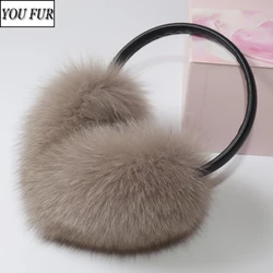 New Winter Women Luxury Real Fox Fur Earmuffs Natural Warm Fox Fur Earmuff Cute Oversized Fluffy Genuine Fox Fur Earmuffs