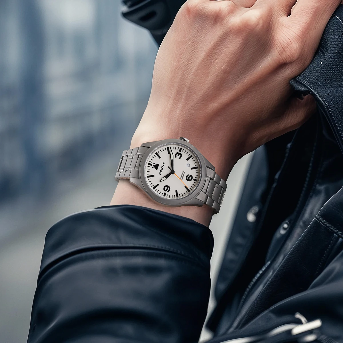 BERNY Orologio Meccanico Uomo Automatico ST1612 - Quadrante Classico Stile Stazione, Fondello Aperto, Pelle, 50m Water Resistant