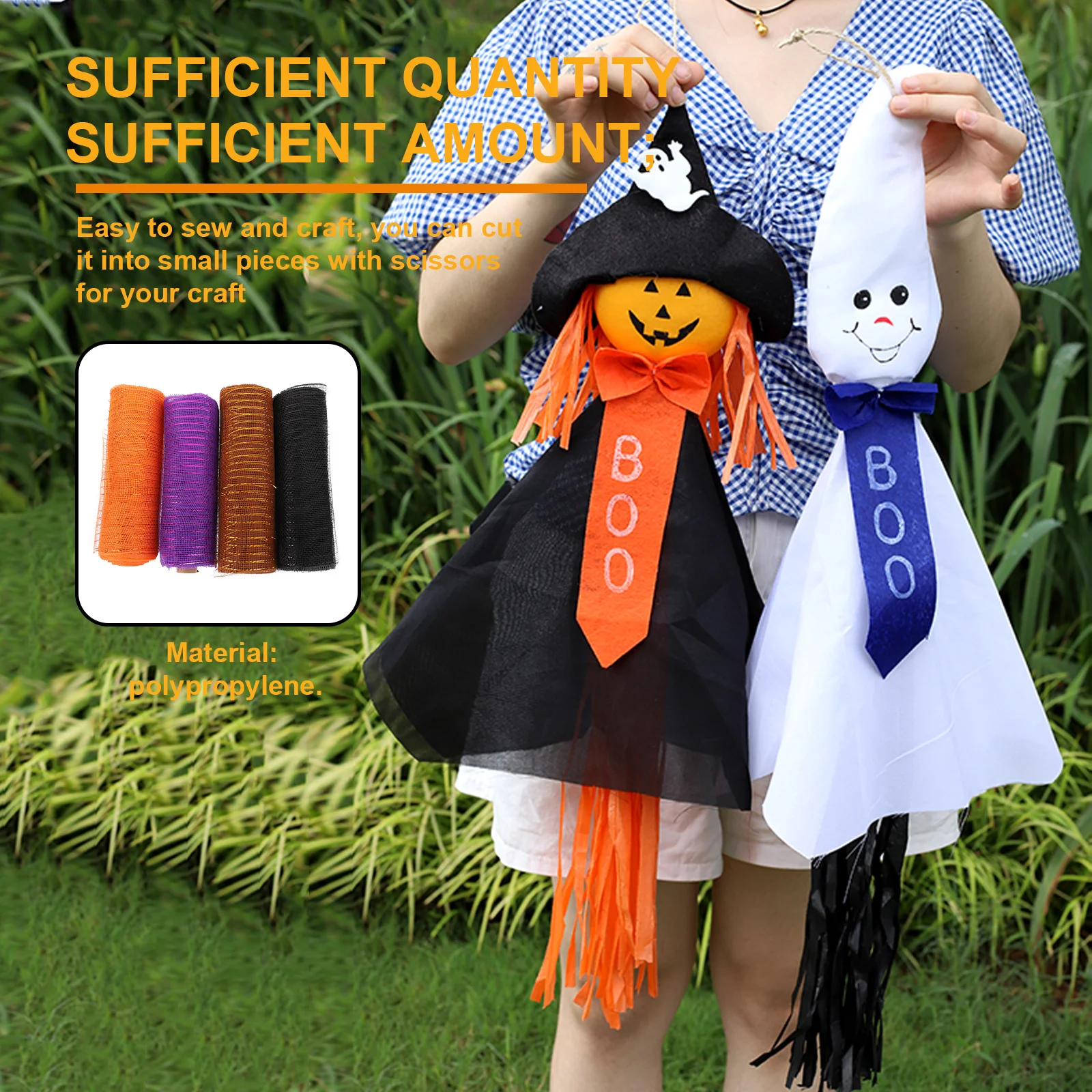 

4 Rolls Halloween Garland Wreath Gauze DIY Handmade Craft Ribbons Party Decoration Supplies Halloween Garland Material