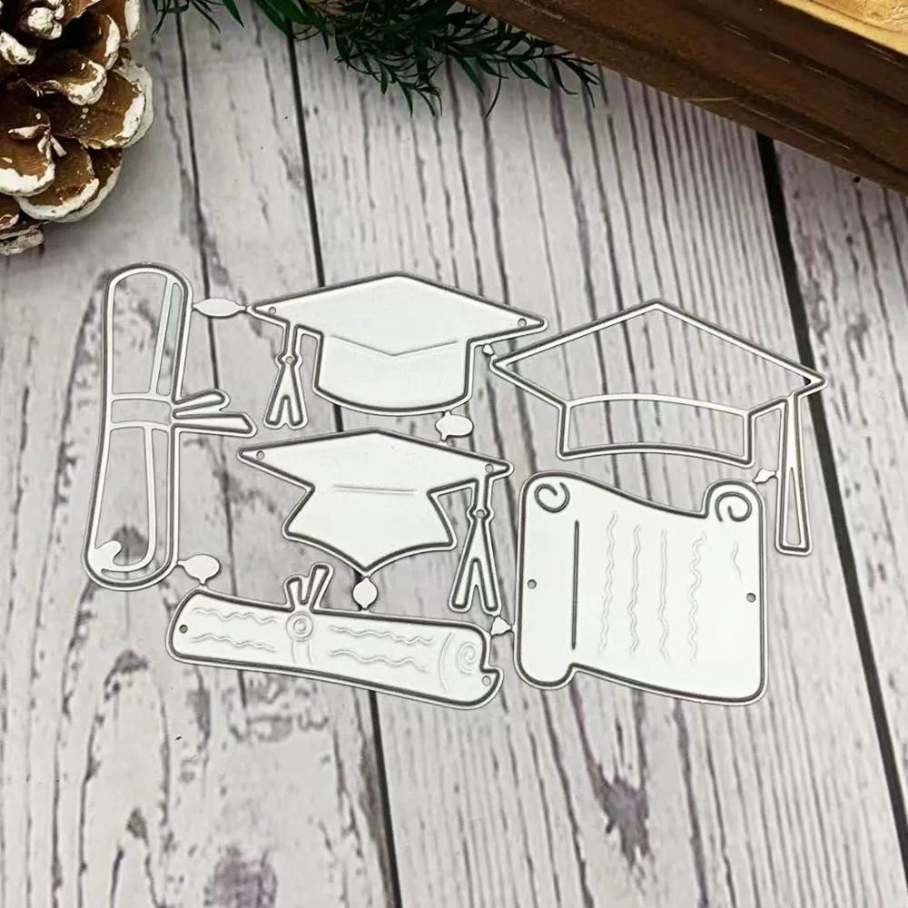 Troqueles de corte de metal combinados con diseño de birrete de graduación y diploma, para manualidades DIY de temporada de graduación, scrapbooking, tarjetas y repujado.