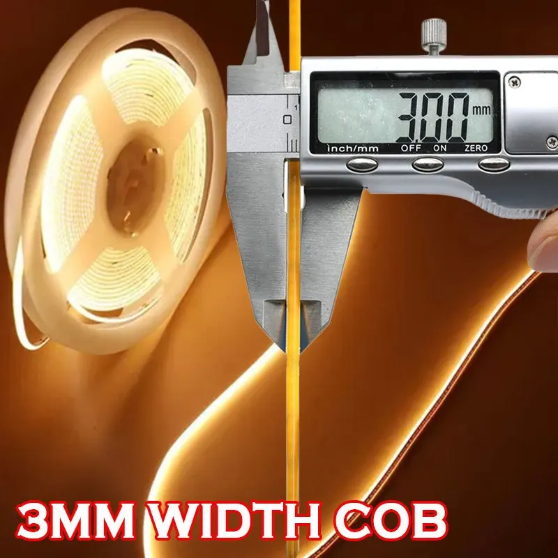 

3mm Ultra Thin LED COB Strip, 5V USB COB LED Strip Light, LED Light Flexible Light Strip for Bedroom, Kitchen, TV, Kitchen