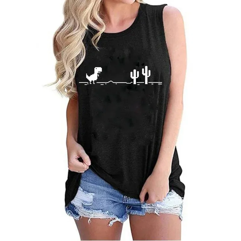 Funny Dinosaur Cactus Graphic Vest Tshirt Fashion Gothic Tee Shirt Women Cute Manga T-shirt 2000s Y2k Tank Top Female Streetwear