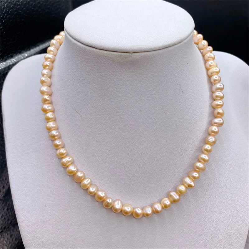 

Качественное новое ожерелье из натурального жемчуга, элегантное почти круглое белое ожерелье с пресноводным жемчугом для женщин, очаровательные ювелирные изделия, подарок на день рождения