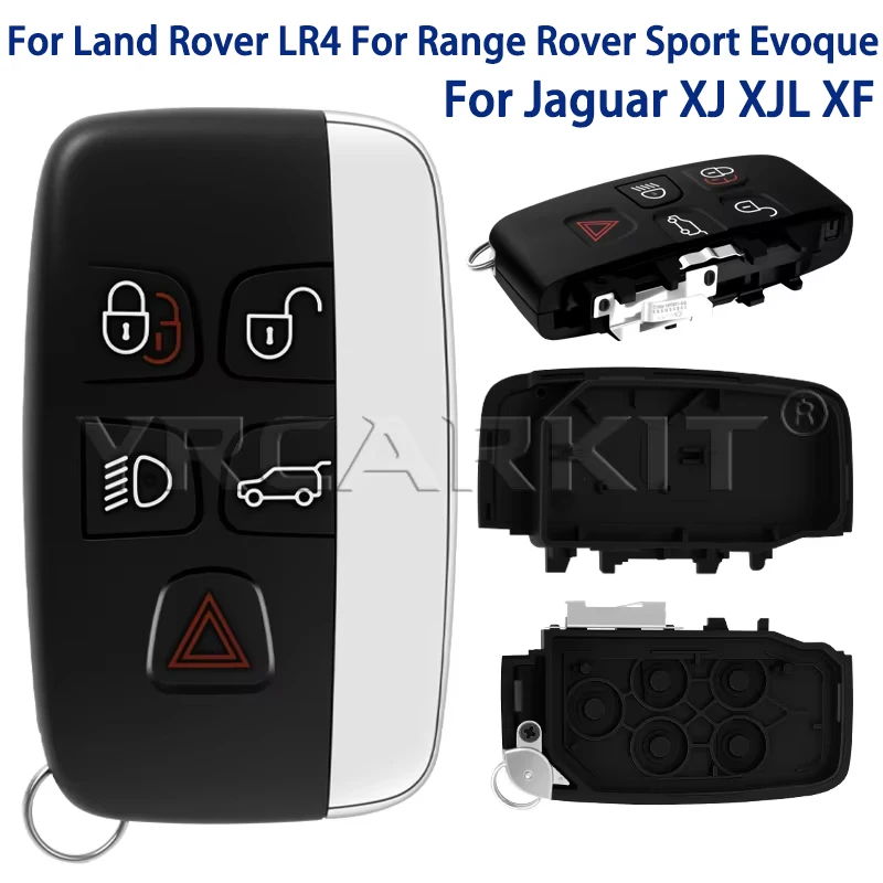 YRCARKIT 5‑Button Car Key Fob Shell For Land Rover LR4 For Range Rover Sport Evoque For Jaguar XJ XJL Replacement Housing Cover