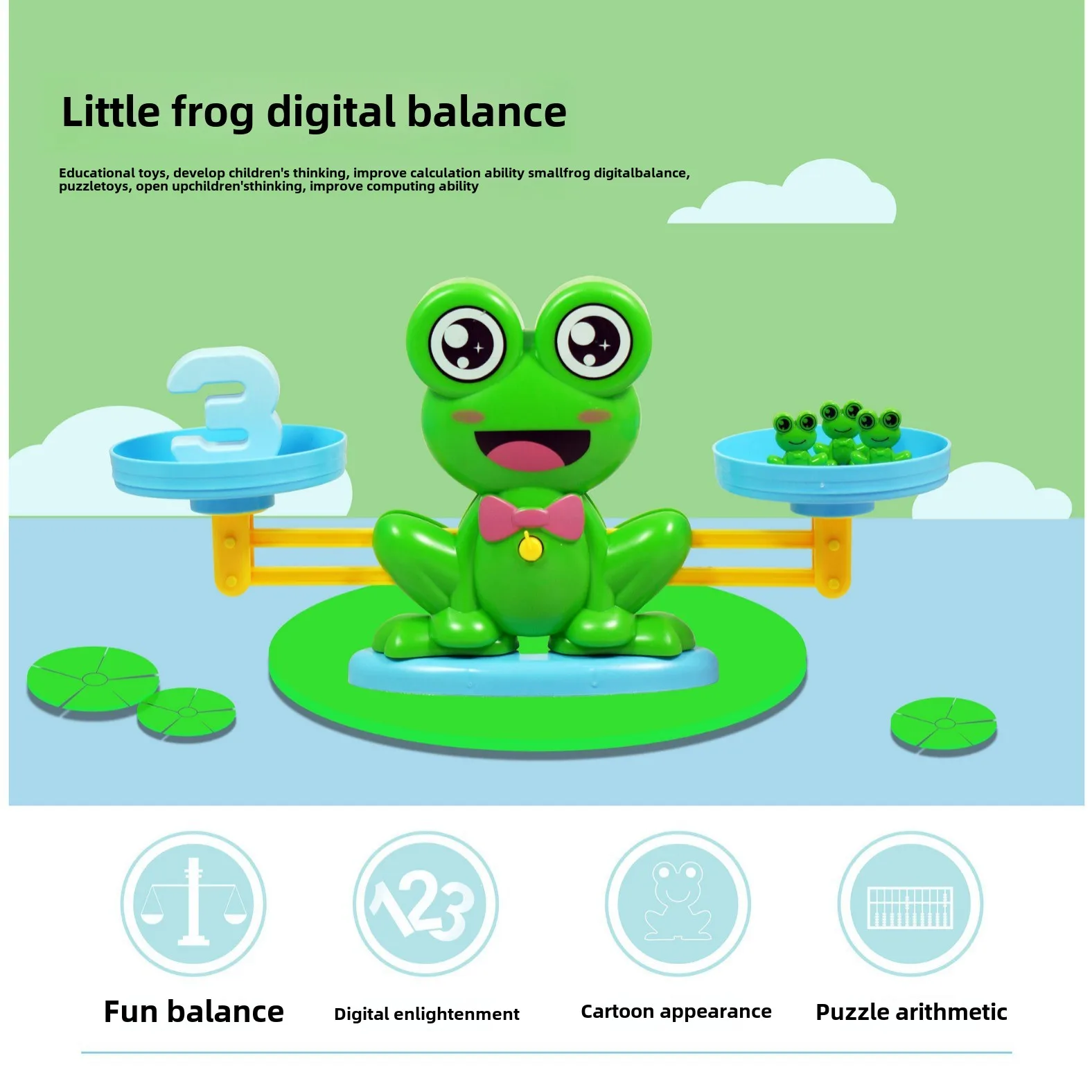 Montessori Math Match Game Frog Digital Balance Scale Toy Early Learning Balance Digital Addition Subtraction Math Toys