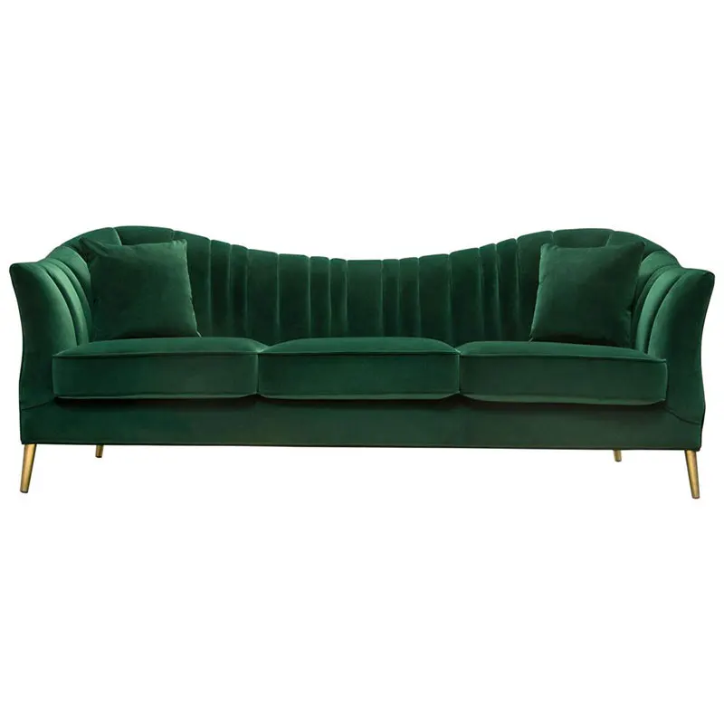 Vintage aksamitna Sofa złote nogi boże narodzenie luksusowy fotel Loveseat Sofa zakrzywiony bankiet zielony Divani Soggiorno meble do sypialni