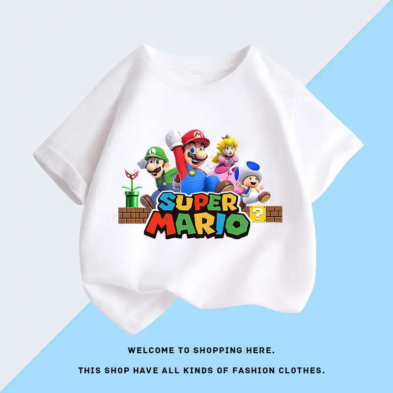 Camiseta de Manga Corta de Algodón para Niños con Diseño de Anime de Super Mario y Luigi 2026, Top Moderno con Dibujos Animados para Niños