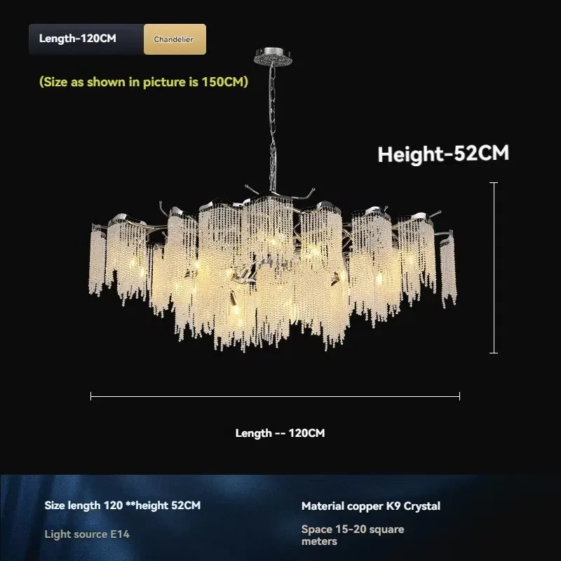 

Modern Minimalist Crystal Tassel Pendant Light Ltalian Luxury Villa Living Room Bedroom Hotel Dining Room Lighting Fixtures