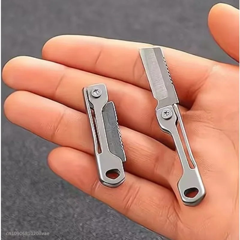 1 outdoor camping survival knife, stainless steel EDC folding knife, mini square keychain portable pocket knife