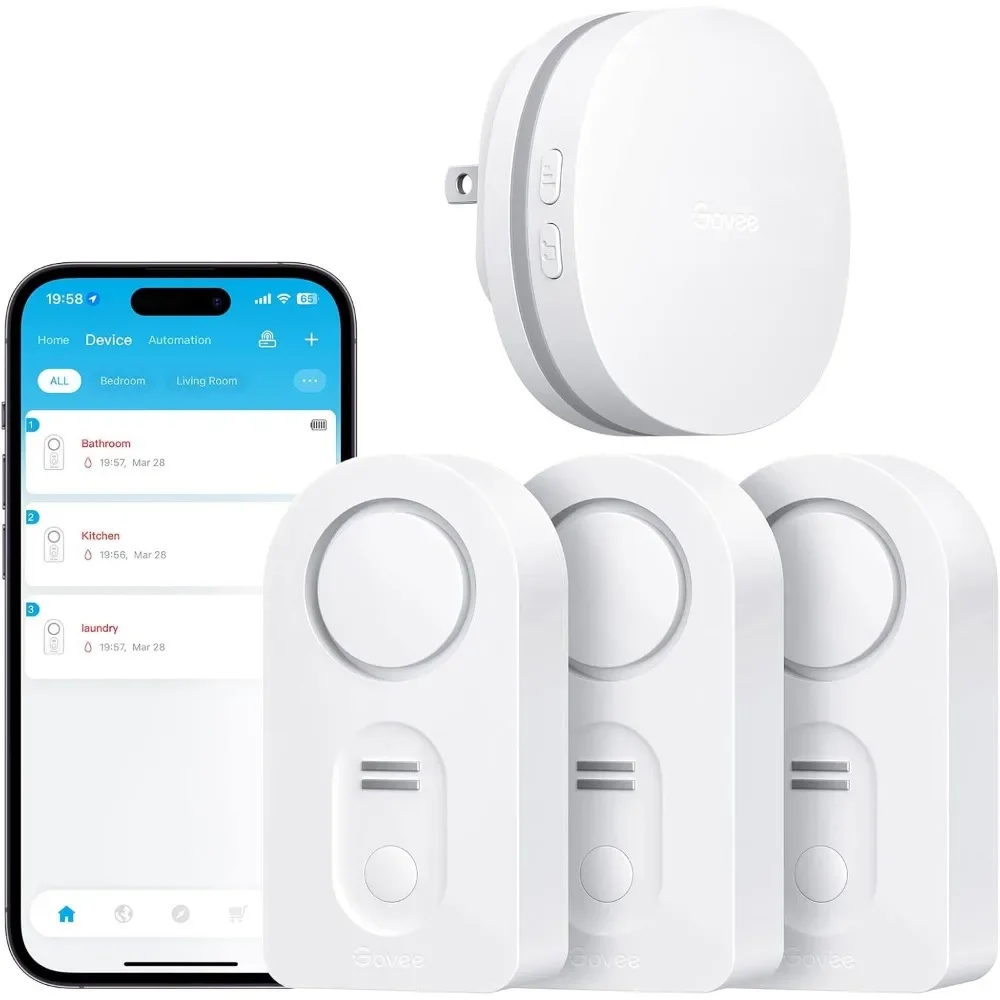 

Комплект из 3-х WiFi-детекторов протечек воды с удаленным оповещением, уведомлениями по электронной почте и через приложение, звуковой сигнализацией 100 дБ для дома и подвала