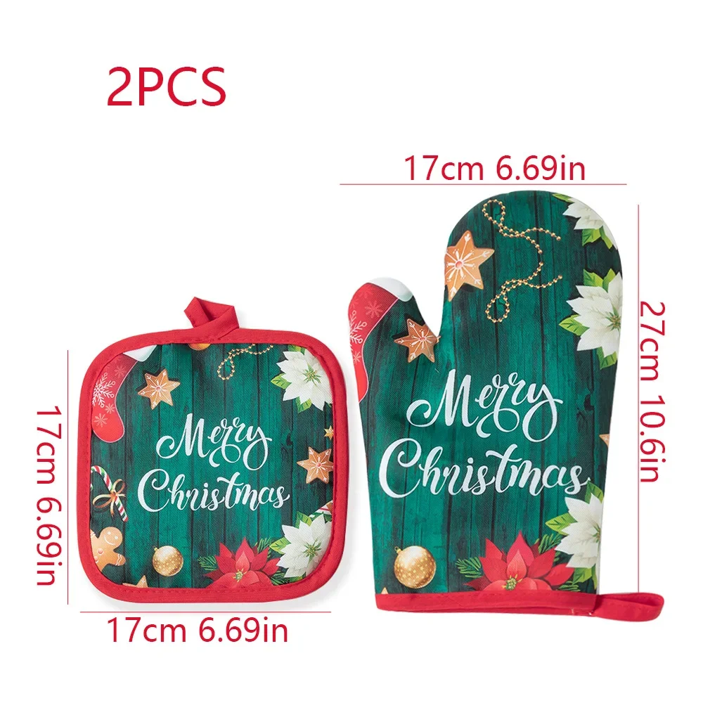 2Pcs/set Christmas Microwave Mitts Thick Household Kitchen Microwave Oven Gloves Heat Insulation Oven Gloves Baking Heat images - 6