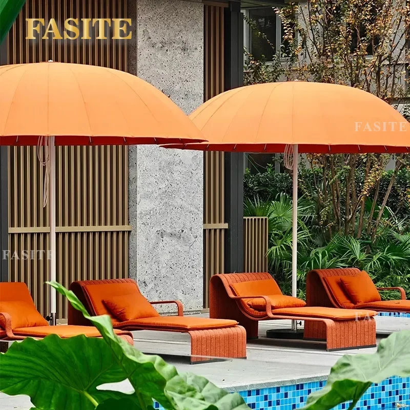 For Outdoor Shading Glass Fiber Mid Column Umbrella Commercial Villa Yard Homestay Designer Patio Sunshade Durable Large