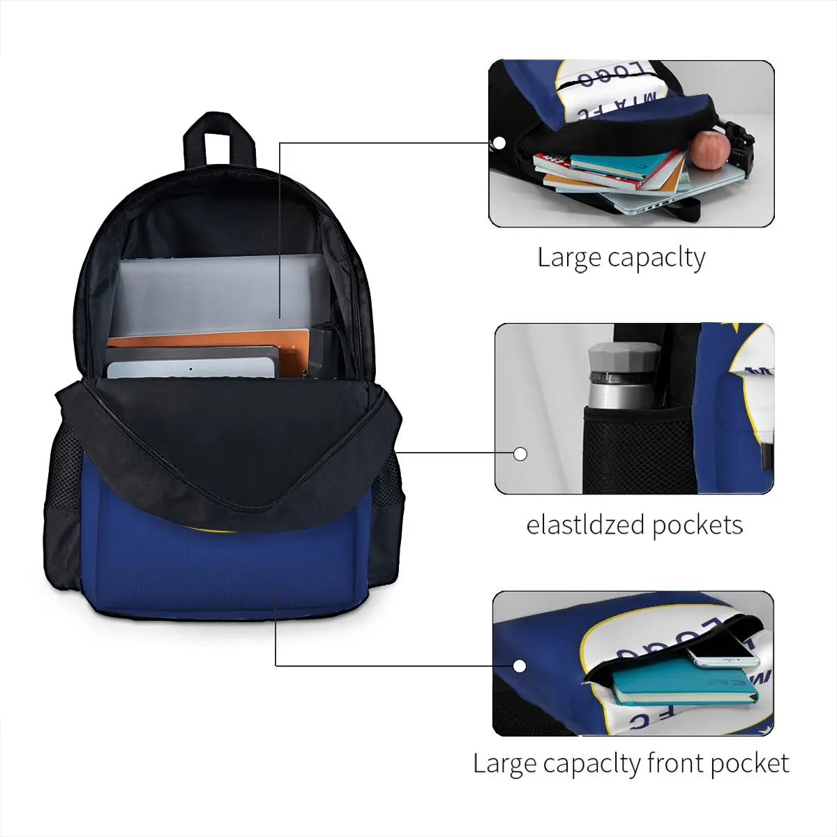 حقيبة ظهر للكمبيوتر المحمول للسفر من Maccabi Tel Aviv حقيبة كتب كاجوال Daypack حقيبة كمبيوتر مدرسية جامعية للنساء والرجال #4