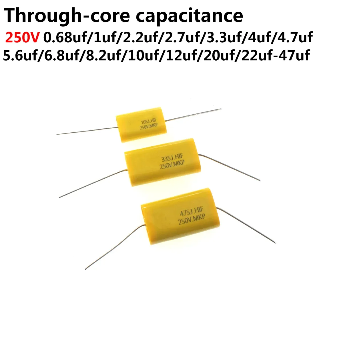 

10/5/2PCS MKP Audio Capacitor 0.1uF 0.22uF 5.6uF 6.8UF 7.5UF 8.2UF 10uF 22uF 33uF 47uF 100uF 250V yellow