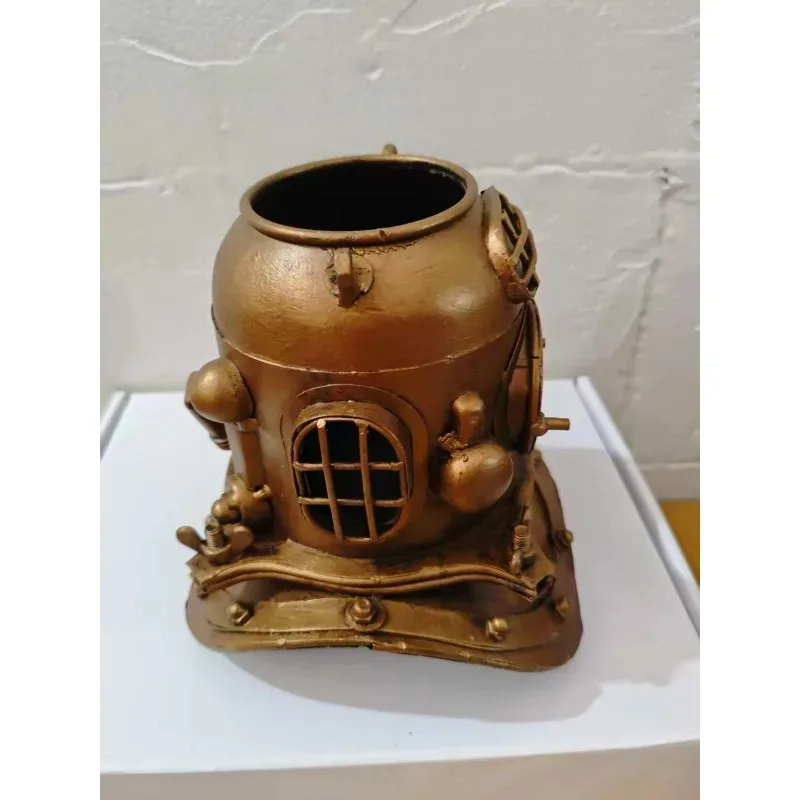 Vintage Industrial Iron Diving Helmet Pen Holder Steampunk Desk Decor Creative Nautical Ornament