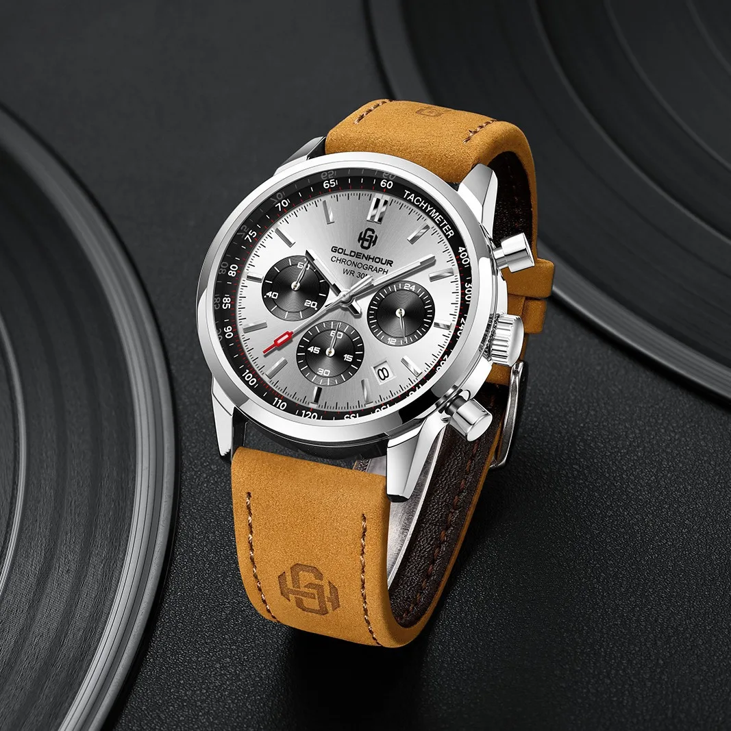 

Quartz Watch with Miyota Quartz Movement 43mm Diameter and 12mm Thickness Three Eye Dial and Calendar Function 3ATM