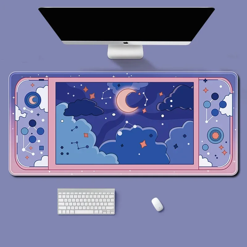 Moon and Stars Large Desk Mat Kawaii Aesthetic Mouse Pad Cute Sky Art Setup Gaming Accessories Mousepad Gamer Office Mats Xxl