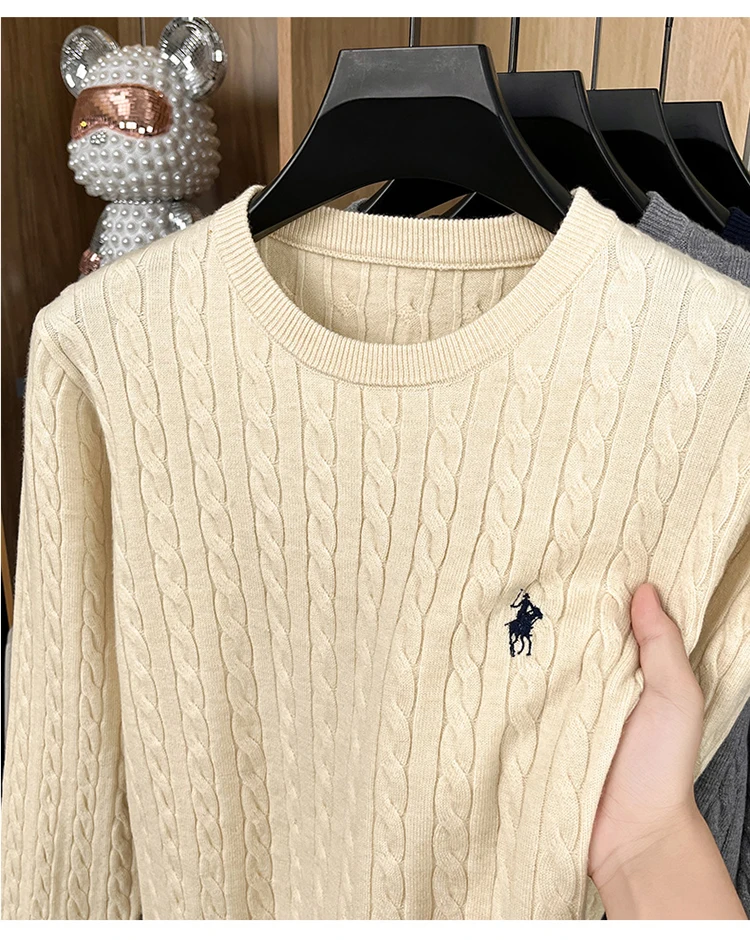 Spring and Autumn Men's Round Neck Hooded Knitted Sweater Base Sweater Loose Warm Fashion Jacquard Top view 2