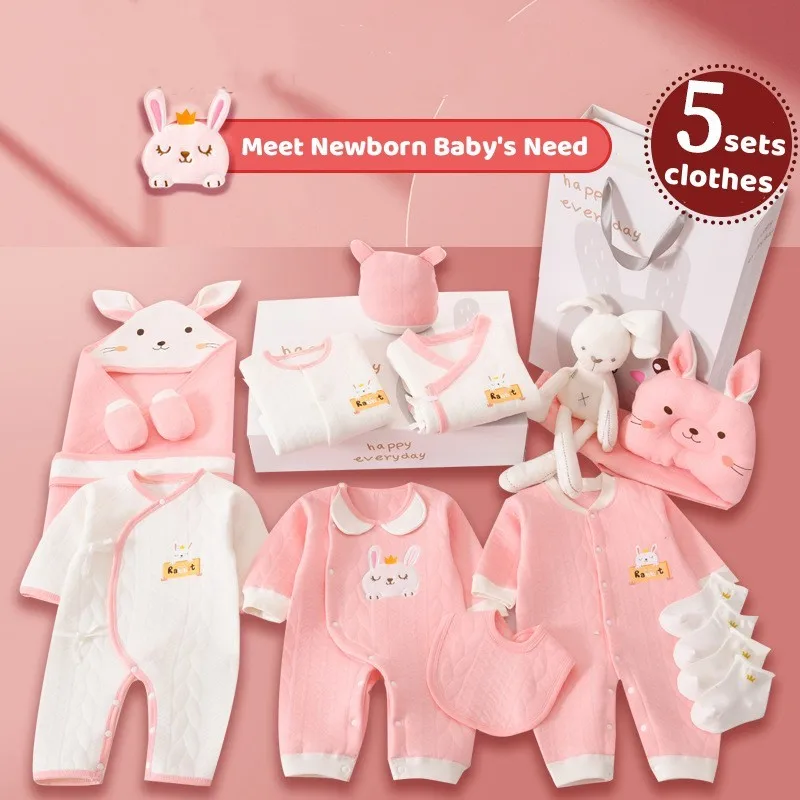 15/19pcs Spring Summer Rabbit Clothes Set Newborn Baby Pure Cotton Suit Newborn Gift Baby Supplies Without Box 0-6M