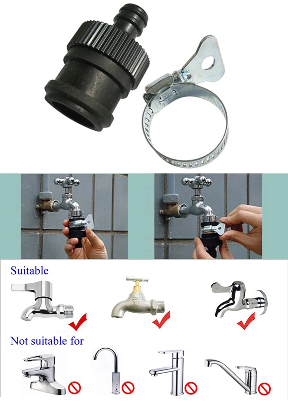 1/2 Hose to 16mm Round Tap Connectors Garden Tap Water Faucet Quick Connector 16mm Hose Fittings 1Pc