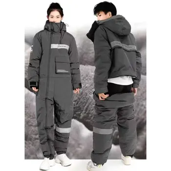 Zimowe ciepłe pluszowe kombinezony narciarskie na zewnątrz Odporne na zimno kombinezony motocyklowe Odzież odporna na zimno Wodoodporne wiatroszczelne kombinezony jednoczęściowe