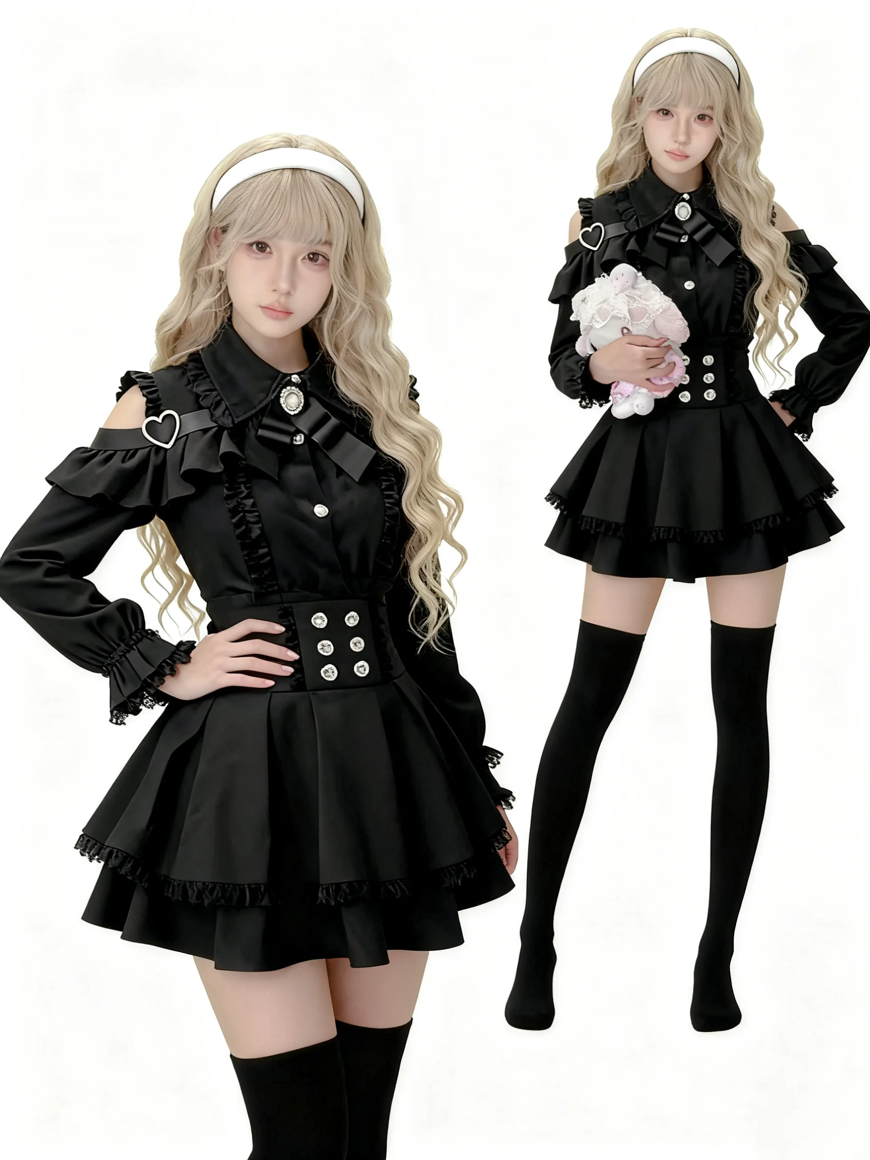 Japanese Kawaii 2 Piece Skirts Sets Autumn Casuall Vintage Style Y2k Crop Tops Blouse + Mini Skirts Vintage Lolita Dress Suits