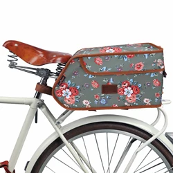 Tourbon Bike Accessories Bicycle Insulated Cooler Bag Bike Seat Saddle Bag Trunk Waxed Canvas Pouch Waterproof Flower Green