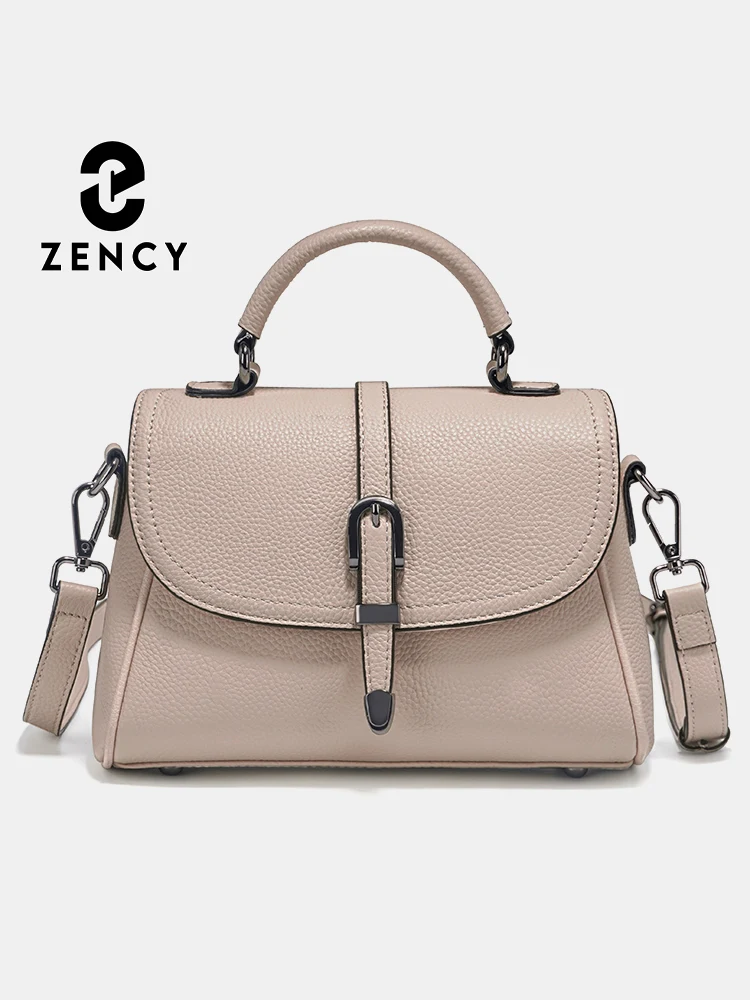 

Zency Women's Genuine Leather Top-Handle Bag Simple Fashion Design Luxury Shoulder Crossbody Small Handbag Linen Blue Apricot