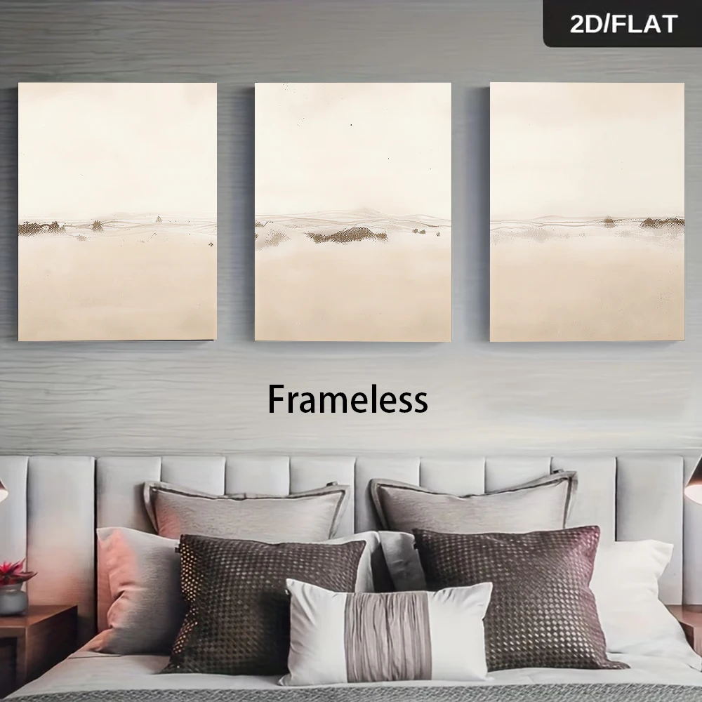 3PCS Frameless,1 set of modern three-panel frameless decorative paintings, abstract landscape paintings, 2D flat design.