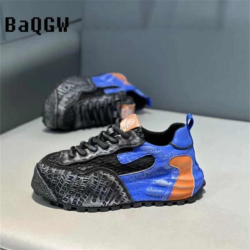 

Color Block Designer Chunky Sneakers Men Running Shoes Fashion Casual Breathable Mesh Increased Internal Thick Platform Shoes