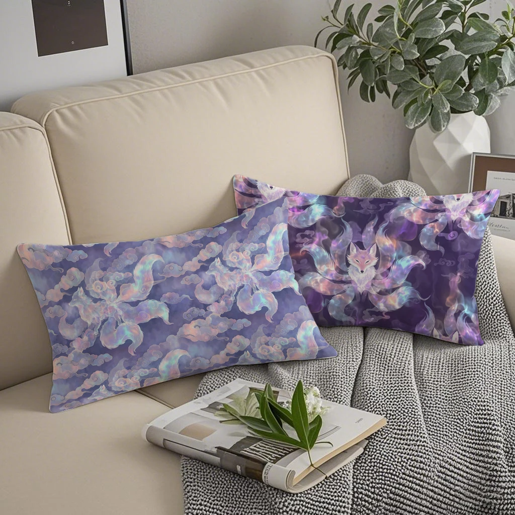 1 Purple Kitsune Fox Lumbar Pillow Cases Suitable For Sofa Bedroom Car Pillow Cover Cushion Rectangular Back Cushion