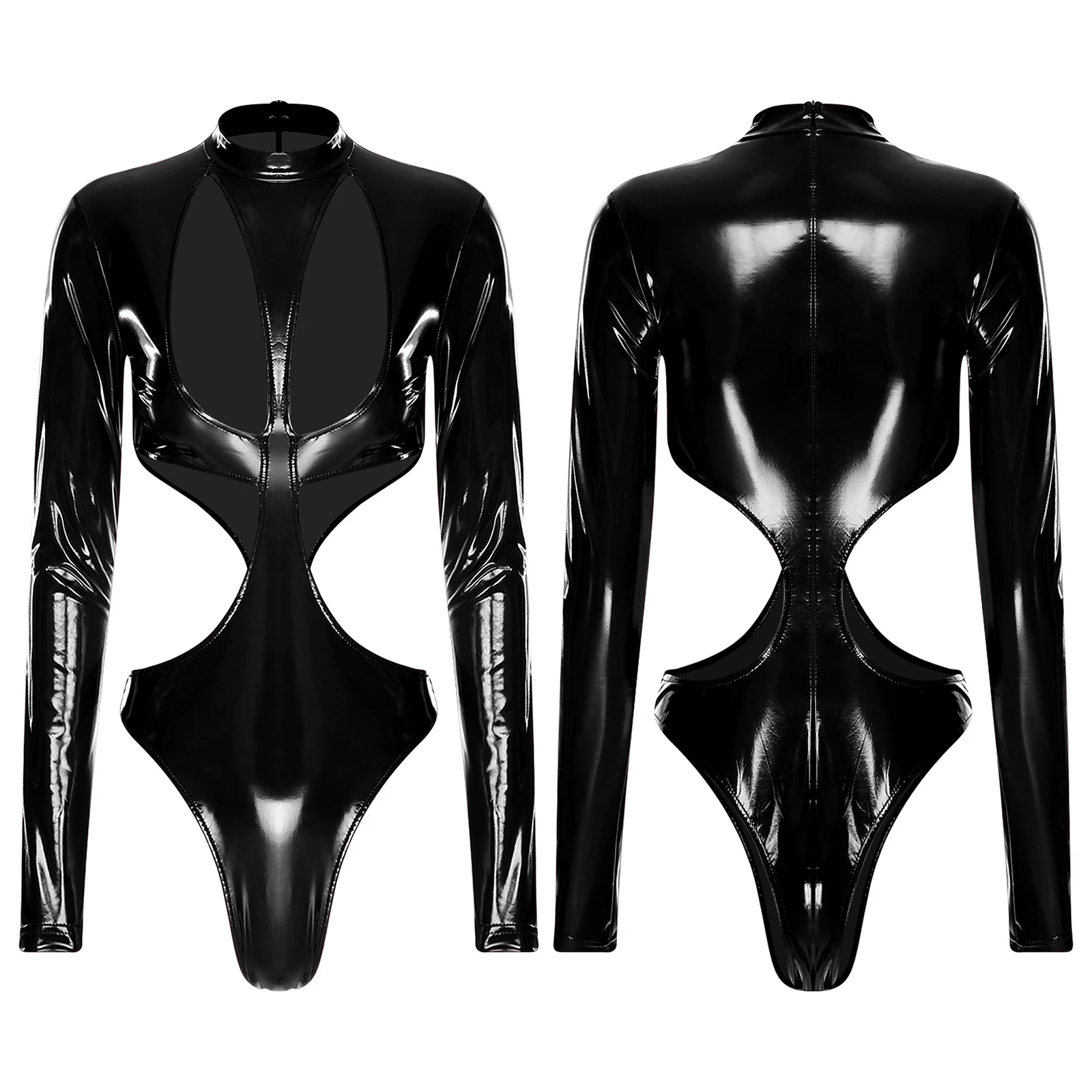

Боди из искусственной кожи с длинными рукавами, боди для взрослых и женщин с мокрым эффектом, клубные вечерние костюмы для танцев на шесте, боди-бикини Sissy
