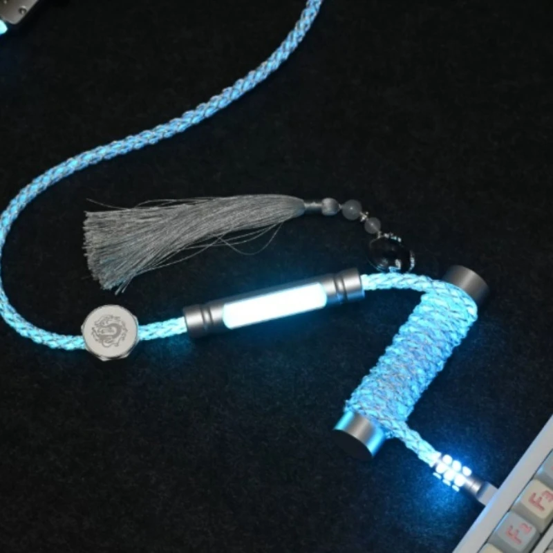 Yinlong V2 Keyboard Cable Customized Single Crystal Copper 8K Luminous Aviation Plug Cable USB-TYPEC for Keyboard Accessories