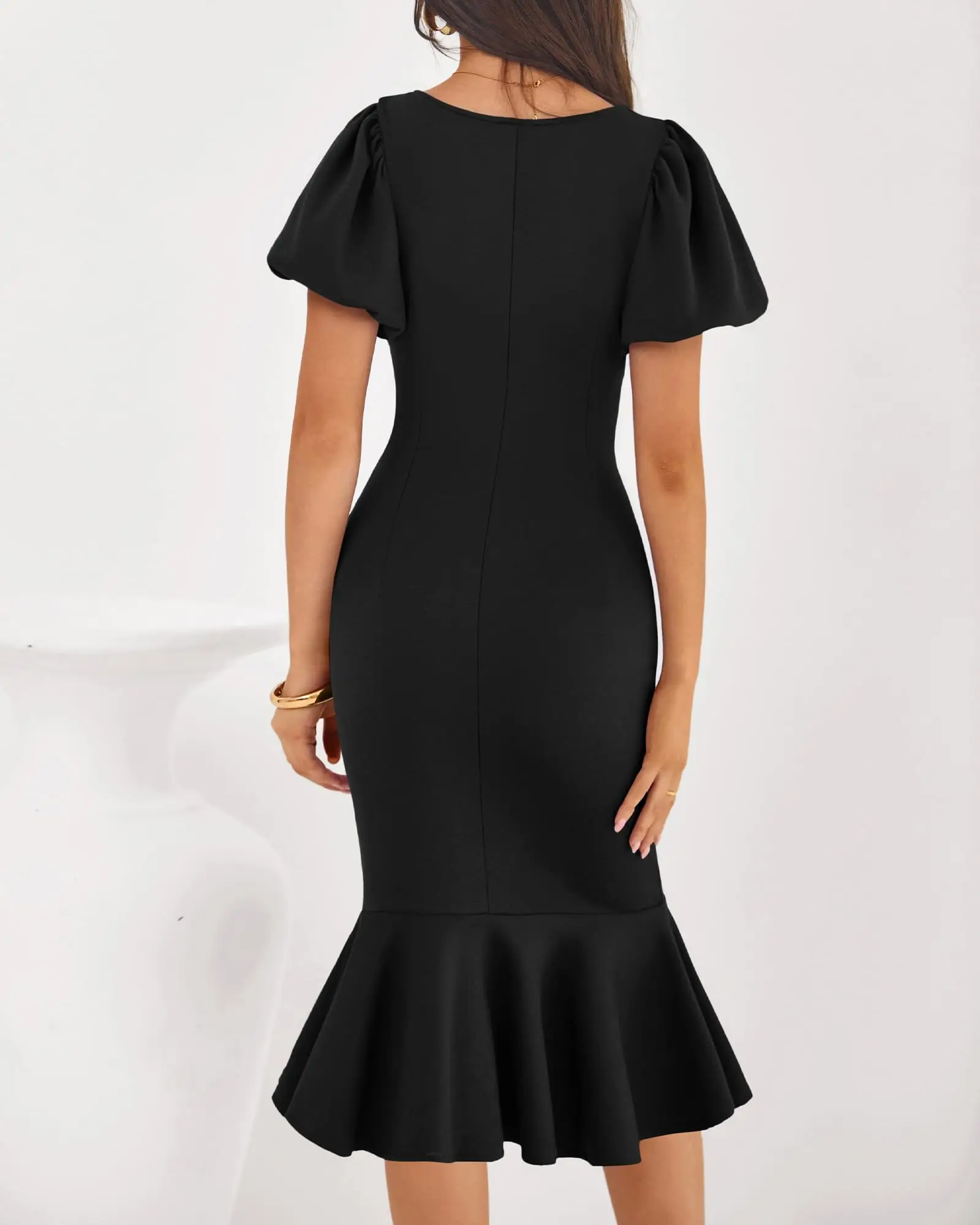 Customized Women Formal Wedding Guest Cocktail Dresses 2026 Short Sleeve Ruffle Mermaid Work Bodycon Elegant Midi Summer Dress