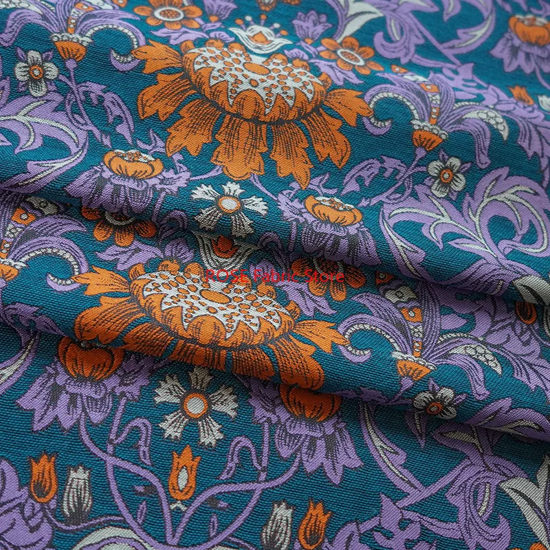 

1 Meter Classic Contrast Color Flower Yarn Dyed Jacquard Fabric Retro Women's Soft Dress Cheongsam Decorative Sewing Fabric