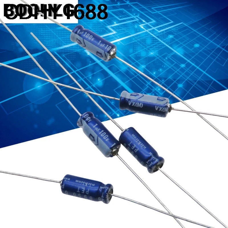 ตัวเก็บประจุอิเล็กโทรไลต์อะลูมิเนียม 10 ชิ้น 1UF 100V 100V 1uf 5X12 VX แบบขาทะลุแนวนอน