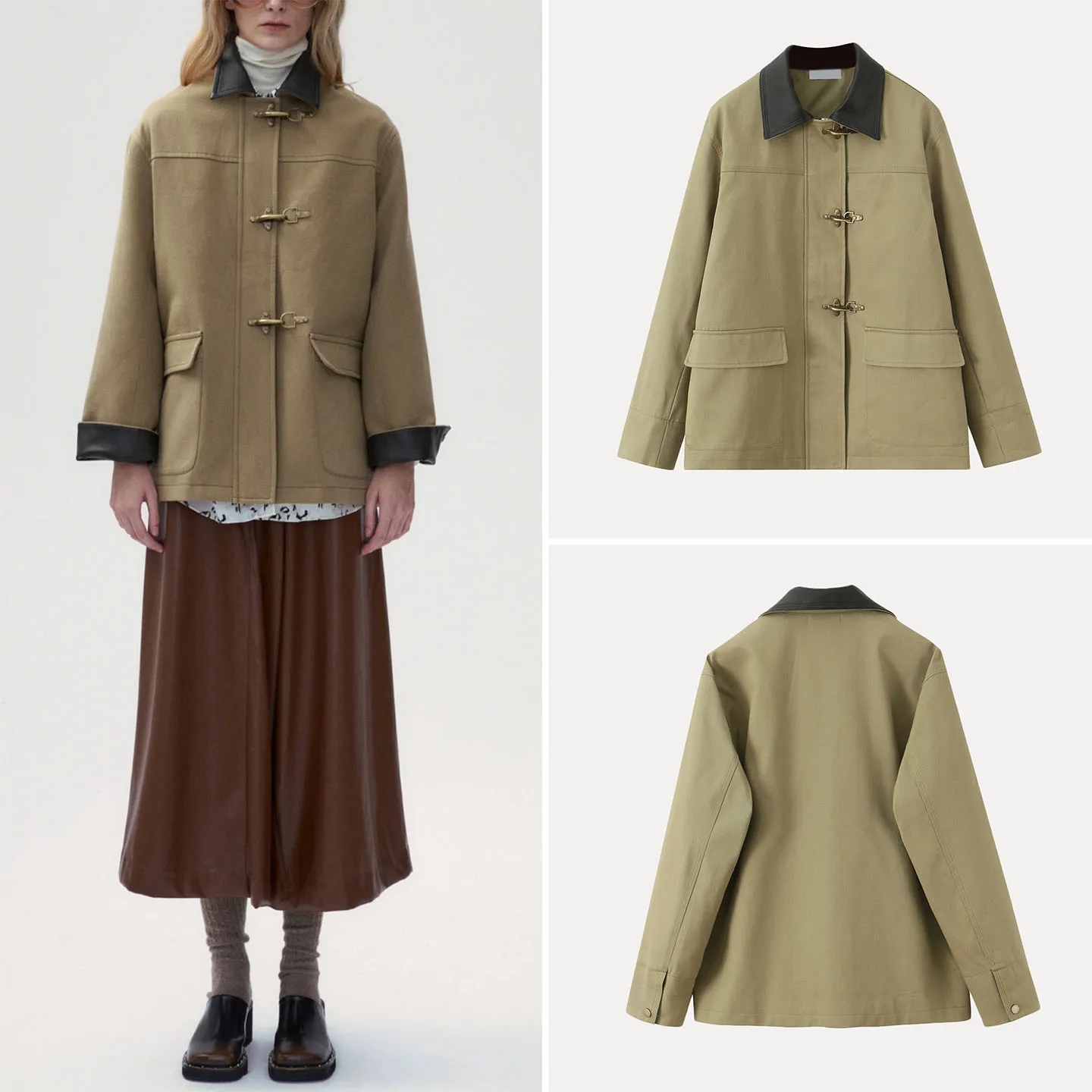 

2025 Autumn New Faion Women's Cotton Jaet Leather Collar Workwear Sle Personali Temperament Chinese Brand Z