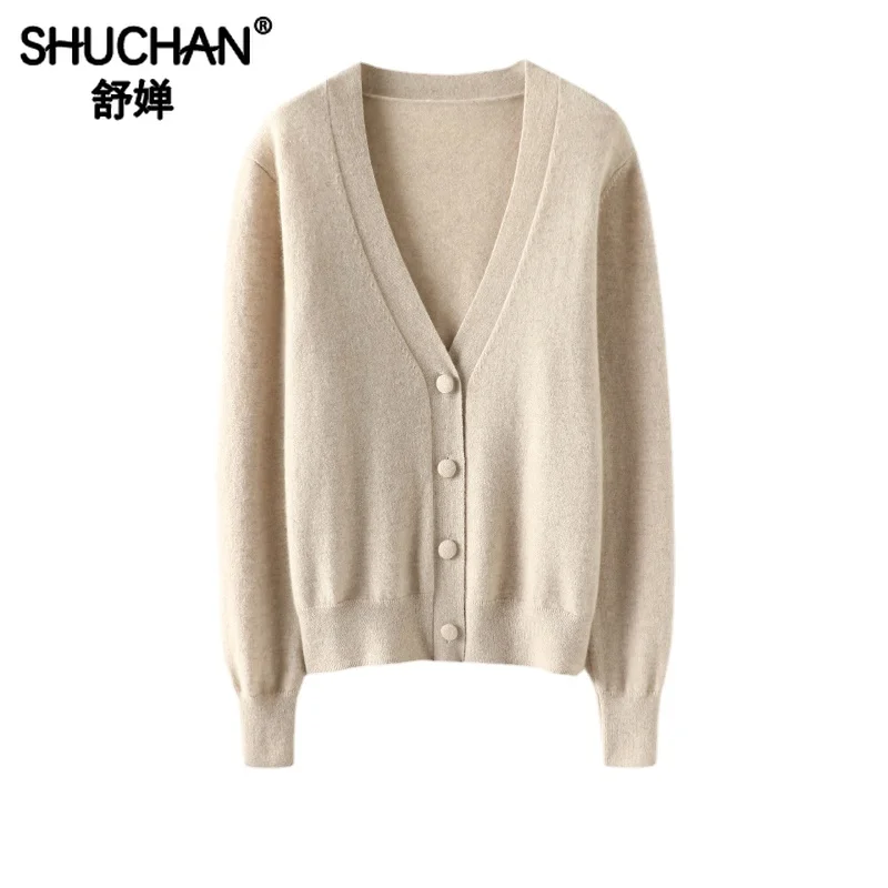 Knitted Cardigan Warm 100% Cashmere Pure Sweater Women Winter New  Office Lady  V-Neck  Autumn/Winter  Casaco Feminino