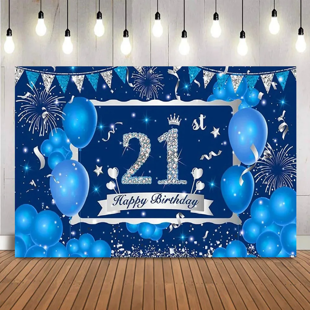 Happy 21th Birthday Party Backdrop Banner Poster 21 Years Old for Girls Boys Black Gold Balloon Official Teenager Background