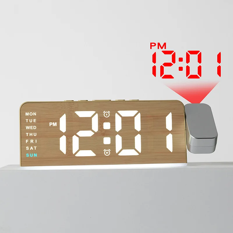 Modern LED Projection Alarm Clock Multi Functional Ambient Light Desk Clock for Bedroom Bedside
