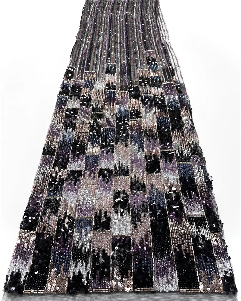 African Tulle Lace Fabric 2025 French Net Sequins Fabric Sewing Embroidery With Beads Lace Tulle Mesh Nigeria Dress 5 Yards