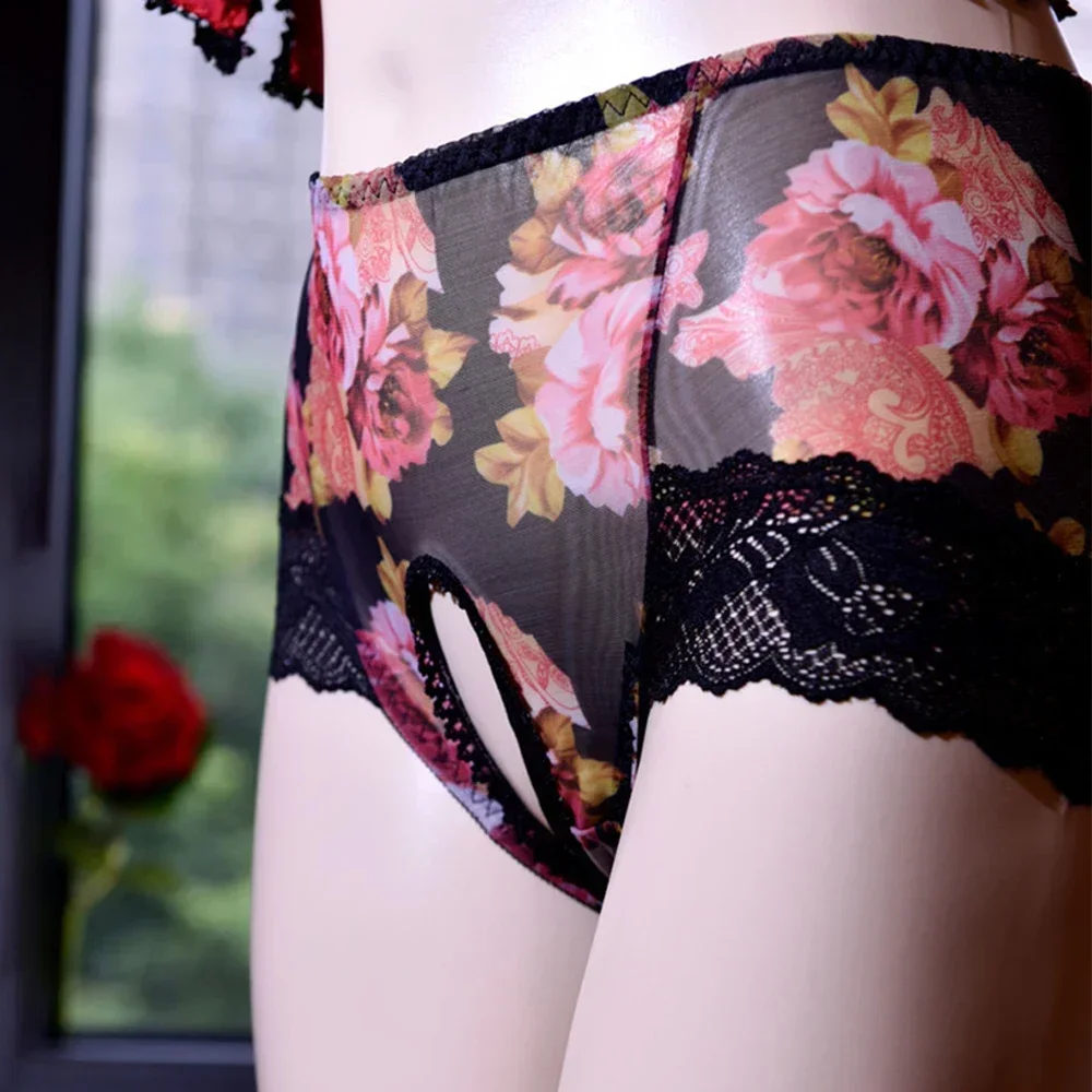 ファッショナブルなレースのクロッチレスパンツ,セクシーなブリーフ,両性の下着,大きいサイズ