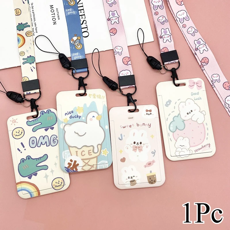 

1Pc Cute Cartoon Animal Lanyard with ID Badge Holder - Colorful Design, Durable Comfortable Strap for Students, Teachers, Nurses