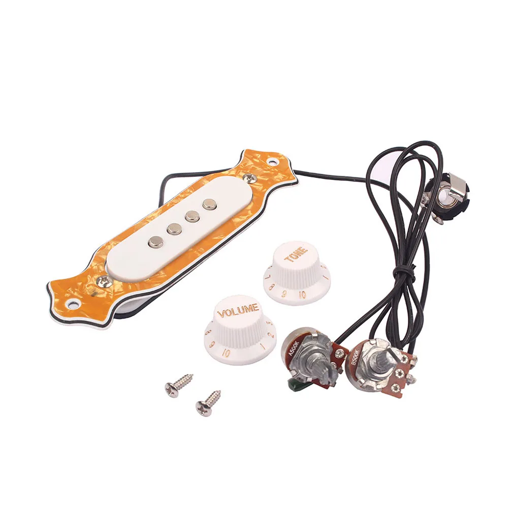 

4 String Soundhole Pickup Pre-Wired With Volume Tone Control Knobs For Acoustic Electric Guitar Yellow Gmb343