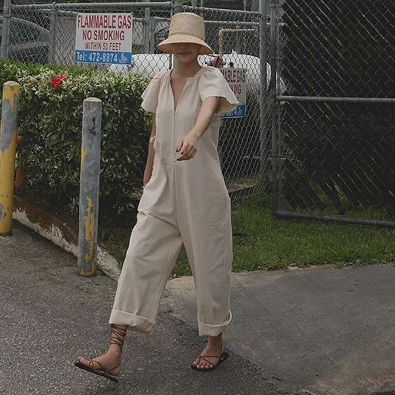 Luźne bawełniane spodnie damskie z szerokimi nogawkami, modne spodnie do noszenia na co dzień, długość 7/8, z wysokim stanem, styl koreański...